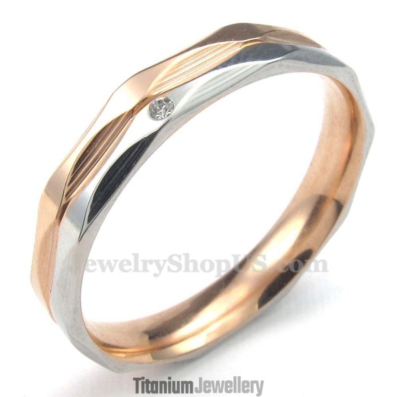 Rose Gold Titanium Couples Ring With White Zircon