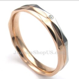 Rose Gold Titanium Couples Ring With White Zircon