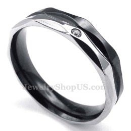 Black Titanium Couples Ring With White Zircon