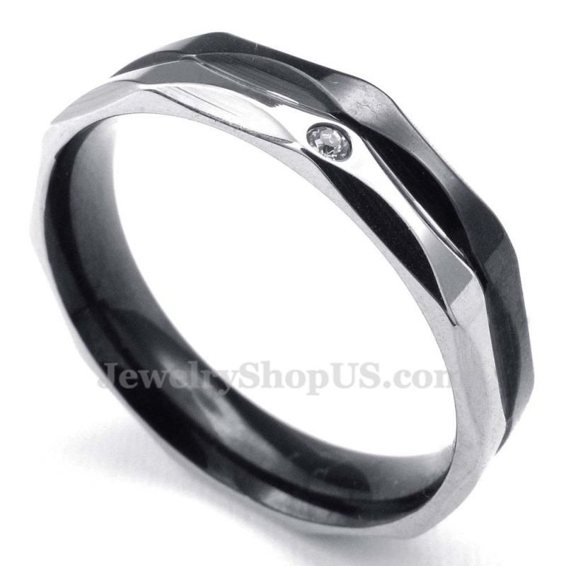 Black Titanium Couples Ring With White Zircon Black Titanium Couples Ring With White Zircon