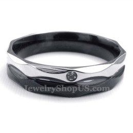Black Titanium Couples Ring With White Zircon
