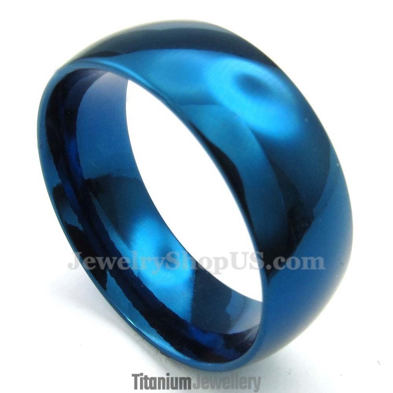 8Mm Titanium Round Blue Ring