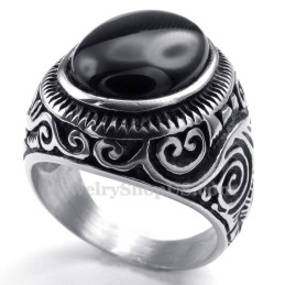 Titanium Ring With Black Ornamental Stone