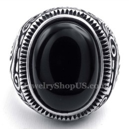 Titanium Ring With Black Ornamental Stone