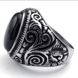 Titanium Ring With Black Ornamental Stone