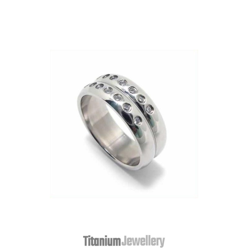 Diamond Set 8Mm Titanium Inlaid Court Band Ring Diamond Set 8Mm Titanium Inlaid Court Band Ring