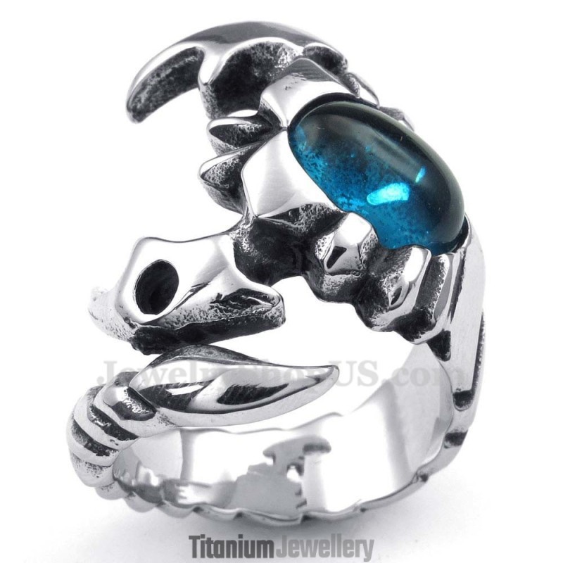 Titanium Scorpion Ring With Blue Zircon