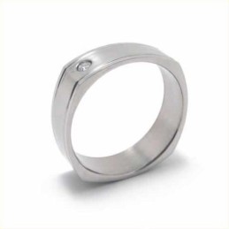 Diamond Set 6Mm Titanium Inlaid Court Band Ring