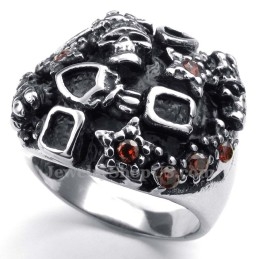Titanium Skull Ring With Red Zircon