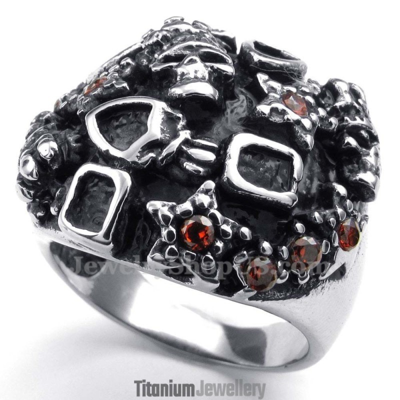 Titanium Skull Ring With Red Zircon Titanium Skull Ring With Red Zircon