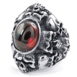 Titanium Skull Ring With Red Zircon