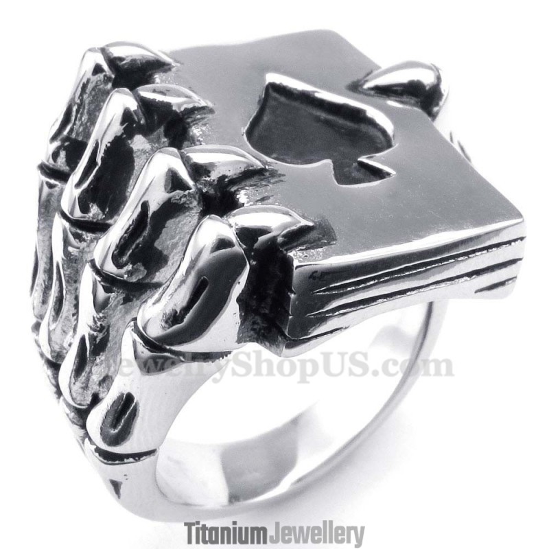 Titanium Skeleton Ghost Hand Spades Poker Finger Ring Titanium Skeleton Ghost Hand Spades Poker Finger Ring