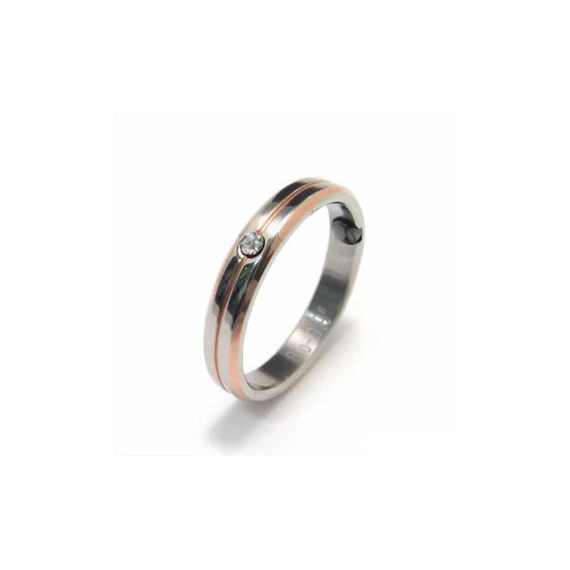Diamond Set 4Mm Titanium & Gold Inlaid Court Band Ring Diamond Set 4Mm Titanium & Gold Inlaid Court Band Ring