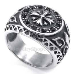 Titanium Ring With Black Rhinestone