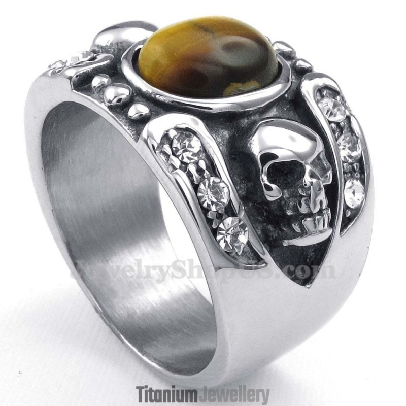 Titanium Skull Ring With Ornamental Stone Titanium Skull Ring With Ornamental Stone