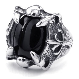 Titanium Black Agate Inlaid Ring