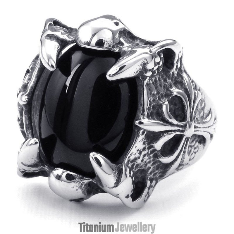 Titanium Black Agate Inlaid Ring