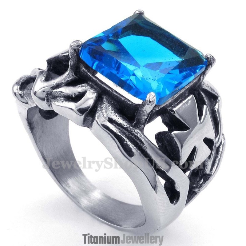Titanium Ring With Blue Ornamental Stone