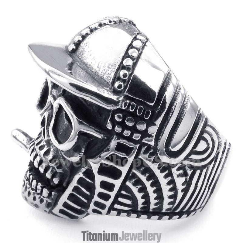 Titanium Baseball Cap Skull Ring