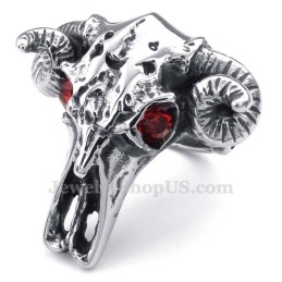 Titanium Cow Head Ring With Red Eyes