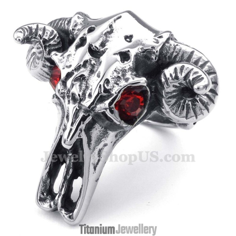 Titanium Cow Head Ring With Red Eyes Titanium Cow Head Ring With Red Eyes
