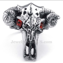 Titanium Cow Head Ring With Red Eyes