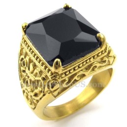 Gold Titanium Ring With Black Zircon