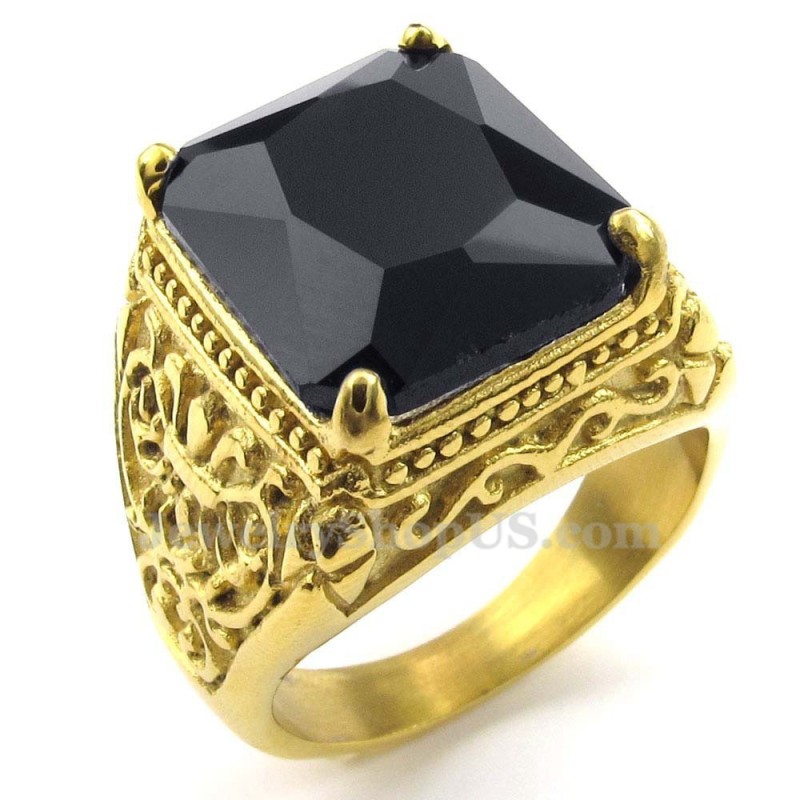 Gold Titanium Ring With Black Zircon Gold Titanium Ring With Black Zircon