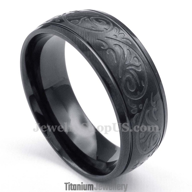 Black Titanium Round Corrosion Pattern Ring Black Titanium Round Corrosion Pattern Ring
