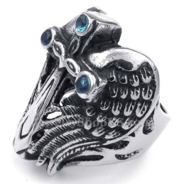 Titanium Cross Wing Ring With Blue Zircon