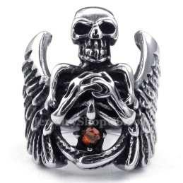 Titanium Skull Ring With Wing