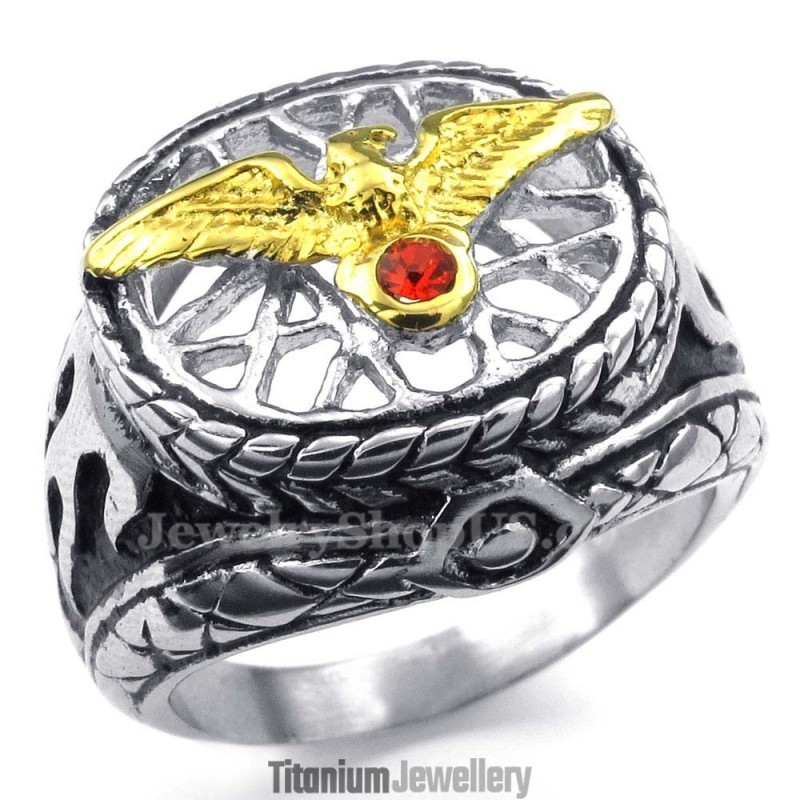 Titanium Gold Eagle Ring With Red Zircon Titanium Gold Eagle Ring With Red Zircon