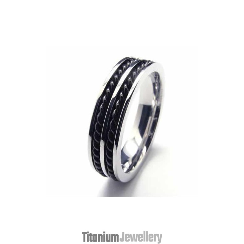 Titanium 5Mm Two Grooved With Chain Band Ring Titanium 5Mm Two Grooved With Chain Band Ring