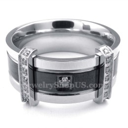 Mens Titanium Ring With White Rhinestone