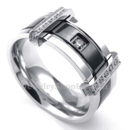 Mens Titanium Ring With White Rhinestone