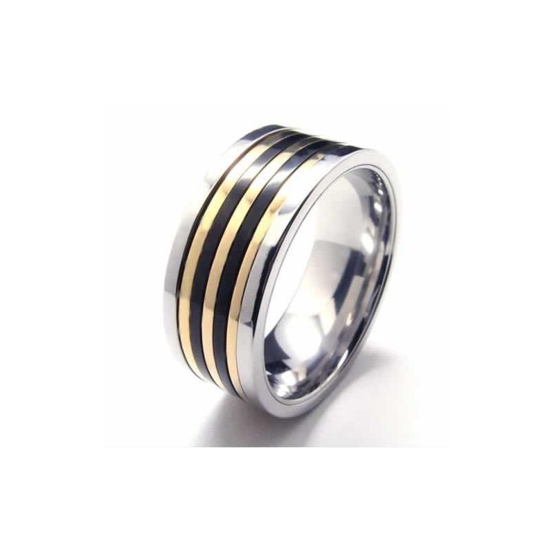 9Mm Titanium & Gold Inlaid Court Band Ring 9Mm Titanium & Gold Inlaid Court Band Ring