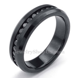 Black Titanium Ring With Rhinestone