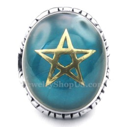 Gold Five-Pointed Star Titanium Blue Ring