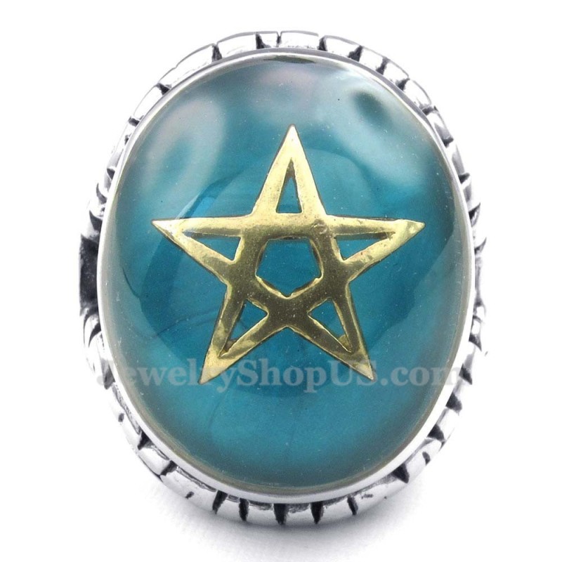 Gold Five-Pointed Star Titanium Blue Ring Gold Five-Pointed Star Titanium Blue Ring