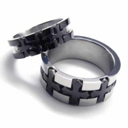Cross Inlaid 6Mm Black Titanium Ring