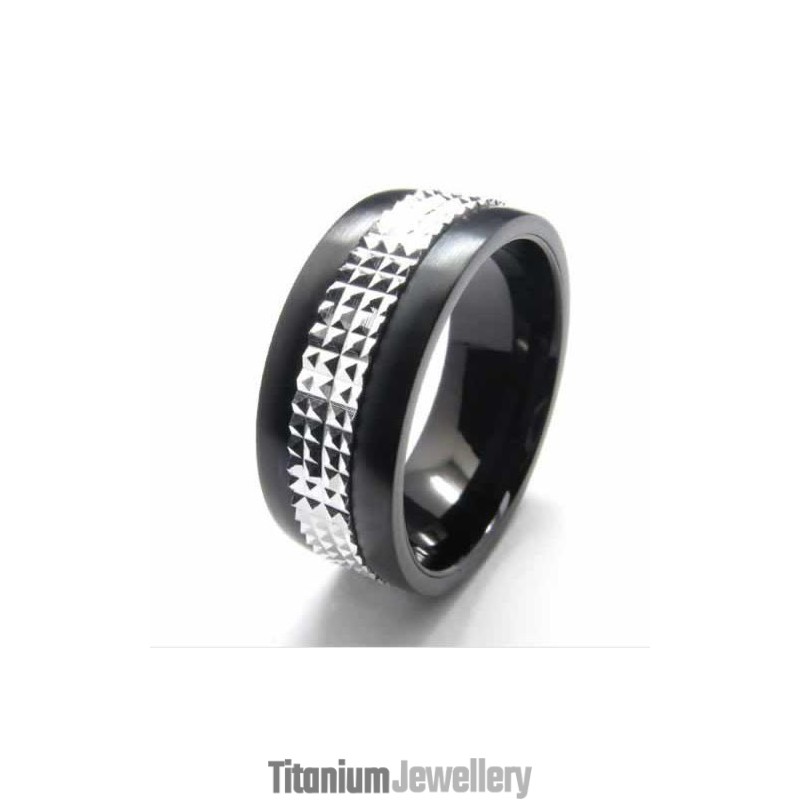 9Mm Titanium & Silver Inlaid Court Band Ring 9Mm Titanium & Silver Inlaid Court Band Ring