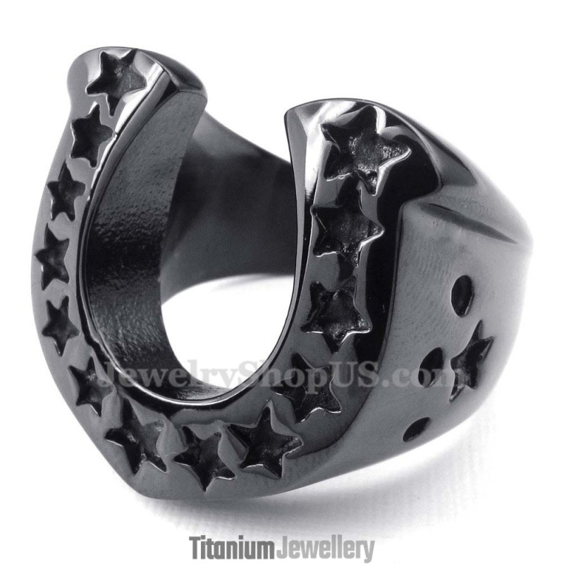 Five-Pointed Star Black Titanium Horse'S Hoof Ring