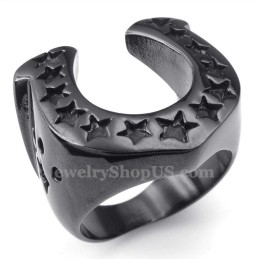 Five-Pointed Star Black Titanium Horse'S Hoof Ring