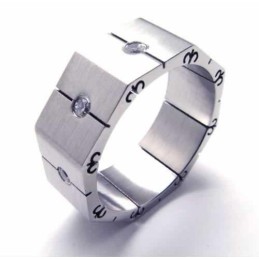 Diamond Set 8Mm Titanium Inlaid Court Band Ring