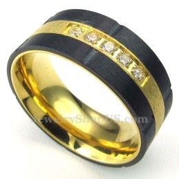 Gold Black Titanium Ring With White Zircon