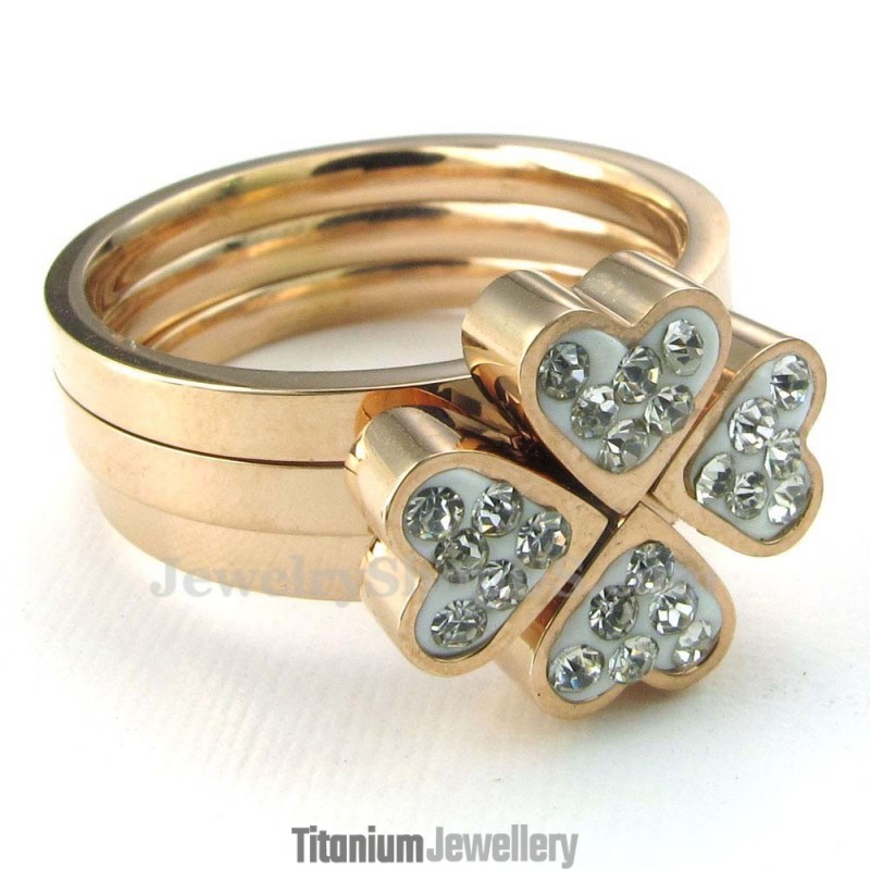 Rose Gold Four Leaf Clover Titanium Ring (Three In One) Rose Gold Four Leaf Clover Titanium Ring (Three In One)