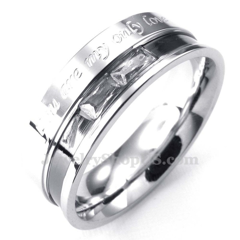 Titanium Lovers Ring With White Rhinestone