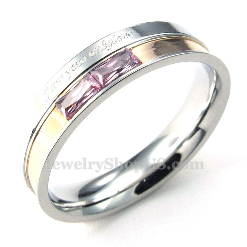 Titanium Lovers Ring With Red Rhinestone Titanium Lovers Ring With Red Rhinestone