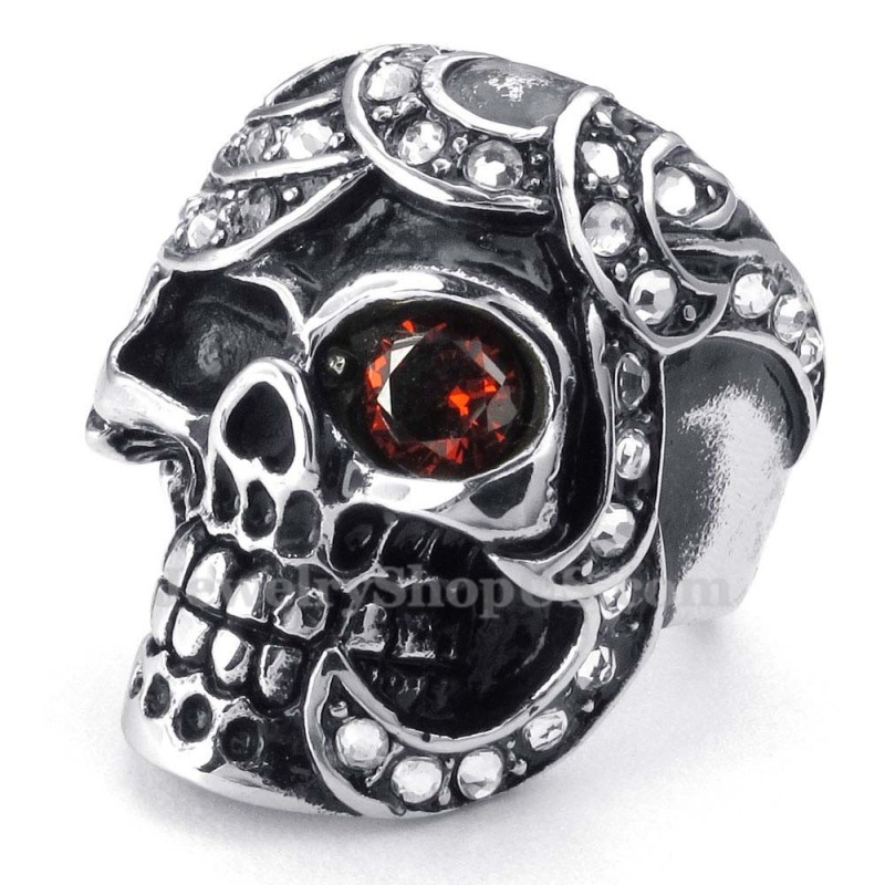 Red Zircon Titanium Skull Ring Red Zircon Titanium Skull Ring