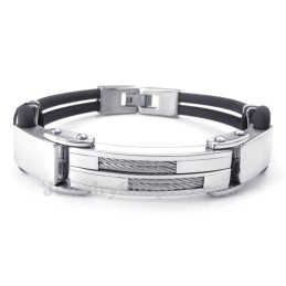 Silver Black Titanium Bangles With Wire Leather
